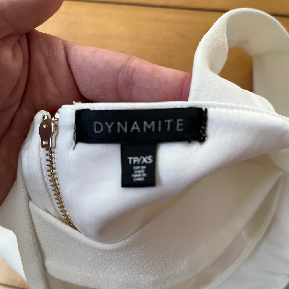 Dynamite White Square Neck Crop Top Wide Strap Back Zip XS - Picture 3 of 5